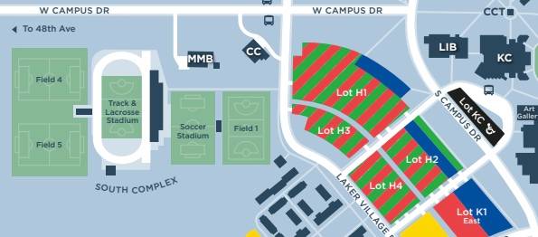 detailed map showing the layout of south complex athletic fields and parking lot h
